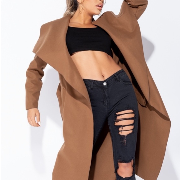 Brown Maxi Oversized Belted Waterfall Coat - Picture 7 of 9